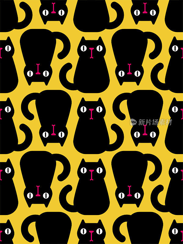 黑猫图案无缝衔接。宠物的背景。婴儿面料质地