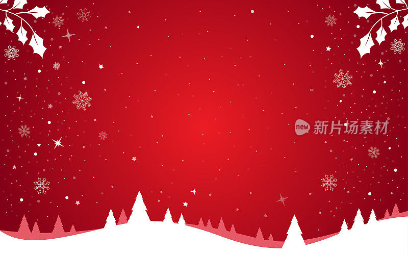 红色圣诞卡模板与雪花