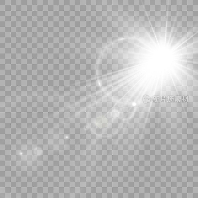 发光隔离光效果集，镜头耀斑，爆炸，闪光，线，太阳闪光和星星。摘要特效元素设计。用闪电照射光线
