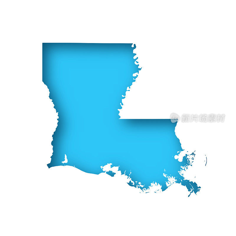 路易斯安那州地图-白纸在蓝色背景上裁剪