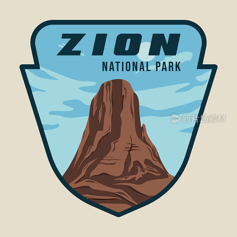 锡安国家公园会徽矢量插图模板平面设计。标志或标志峡谷岩石山贴纸路线商务旅行