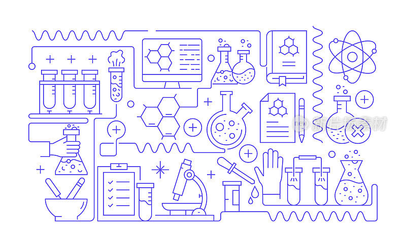 实验室和科学相关行业横幅设计。研究、分析、化学、生物。