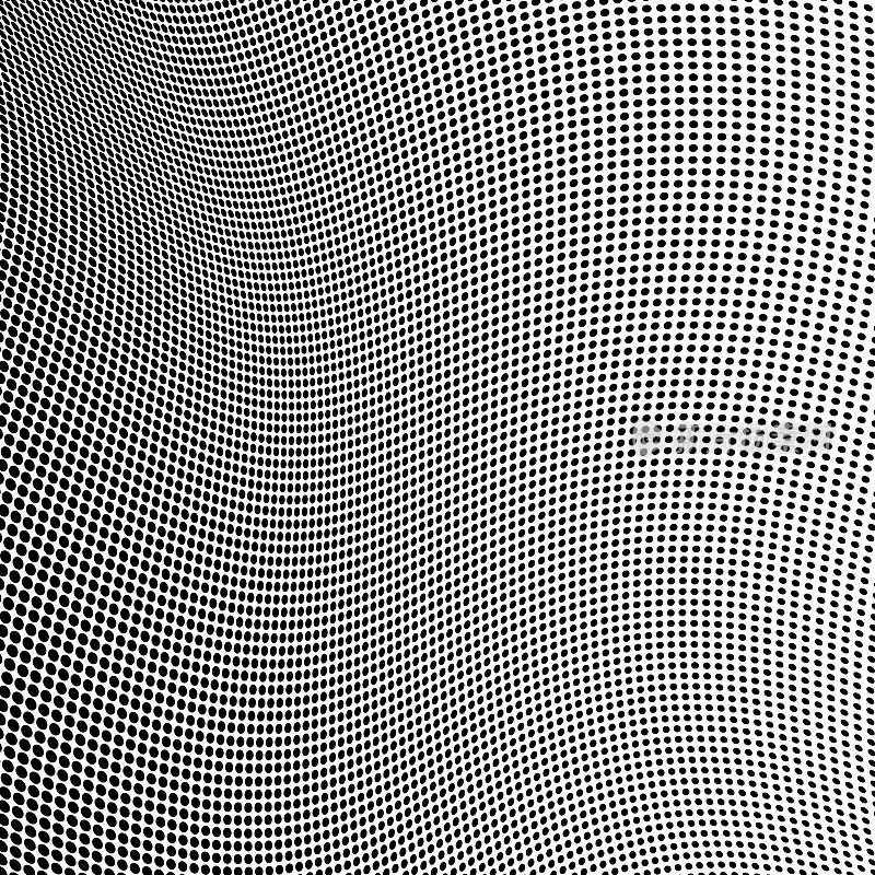 一个密集的点扭曲的3D表面显示网格波模式，创造一个视觉上复杂和有节奏的纹理。