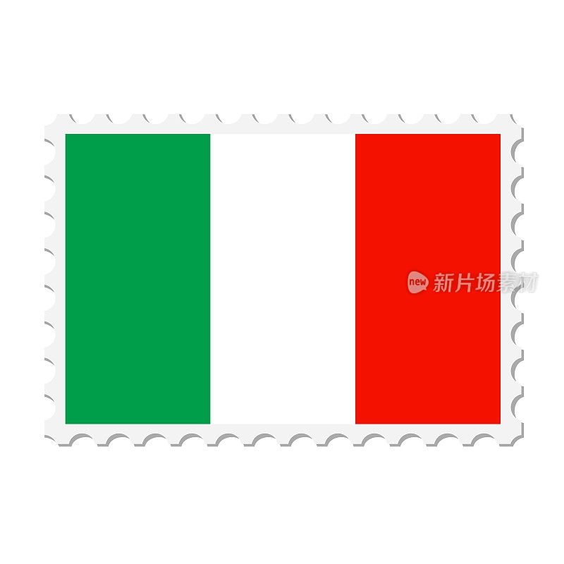 意大利邮票。明信片矢量插图与意大利国旗孤立的白色背景。