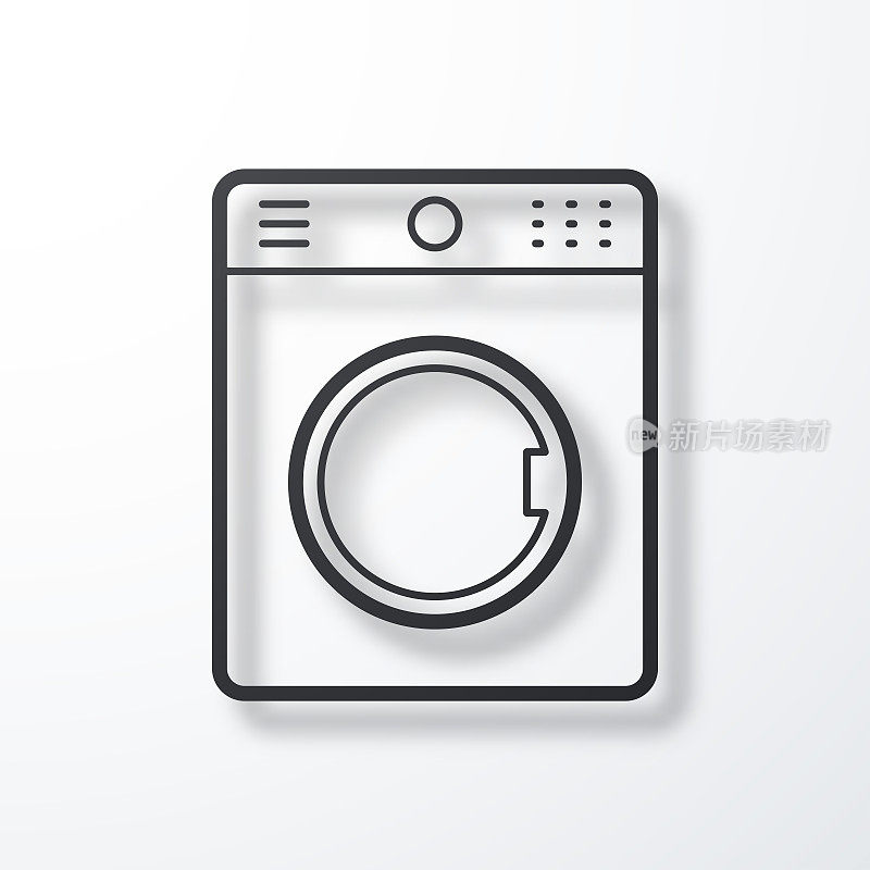 洗衣机。线图标与阴影在白色背景