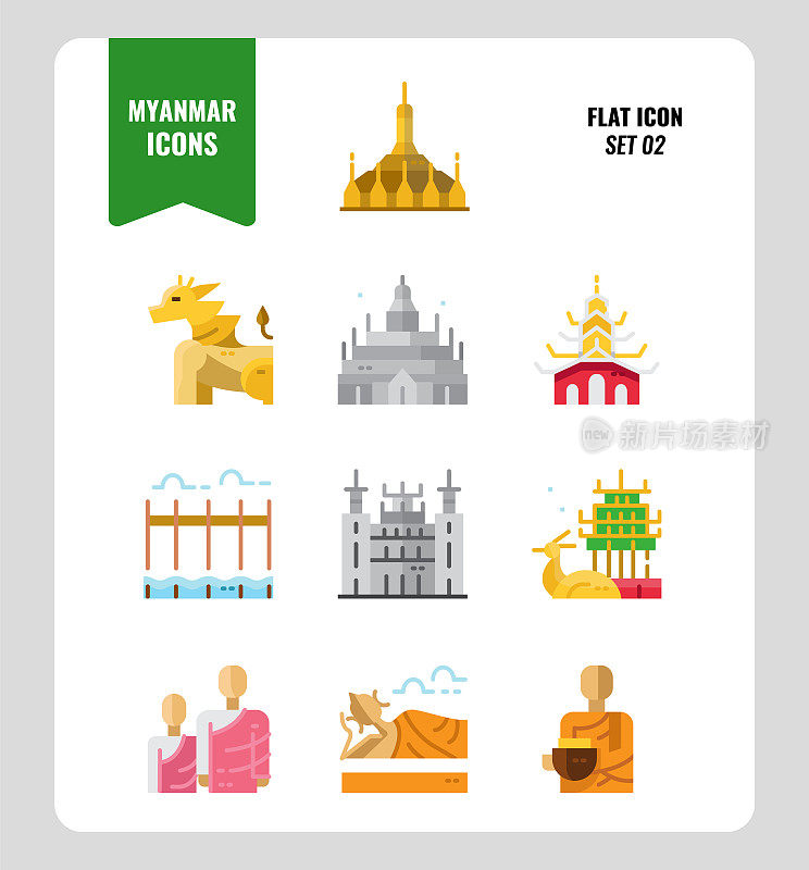 缅甸图标设置2。包括地标、人物、文化等等。