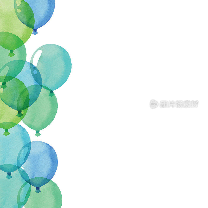 水彩蓝绿气球背景