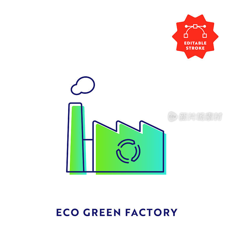 生态绿色工厂渐变平坦线图标可编辑的笔触和像素完美。