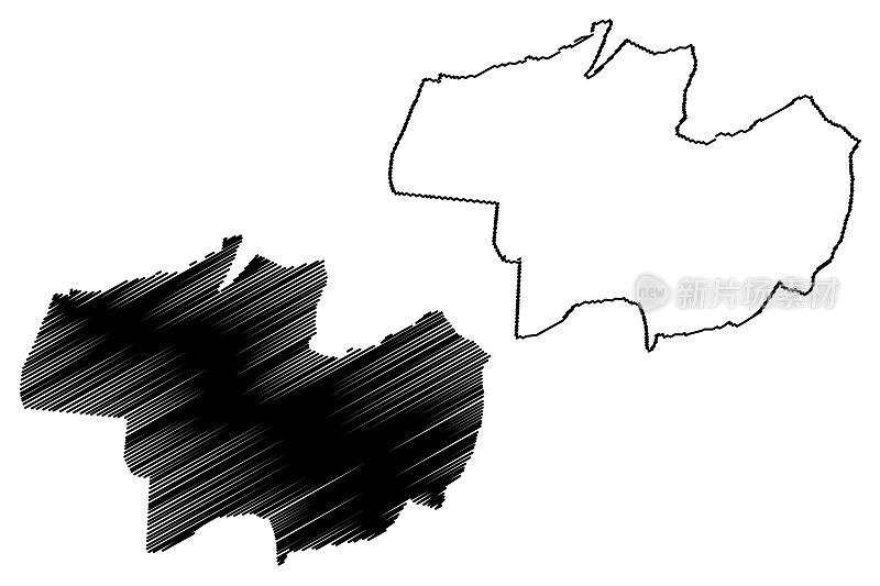 德布勒森市(匈牙利Hajdu-Bihar县)地图矢量图，手绘德布勒森市地图