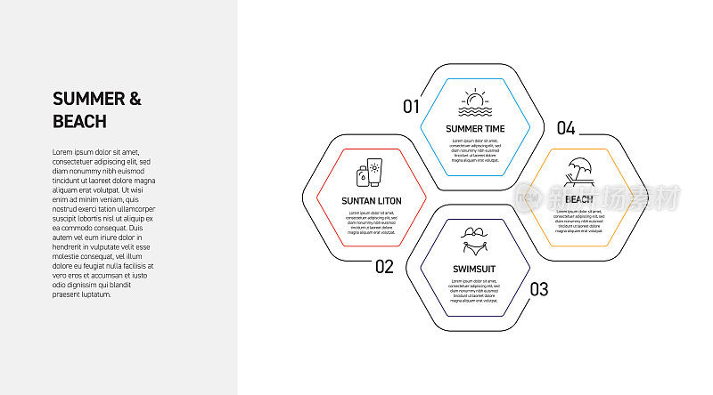 夏季，假期和海滩活动相关流程信息图设计