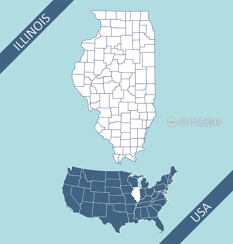 伊利诺伊州在美国地图上突出显示
