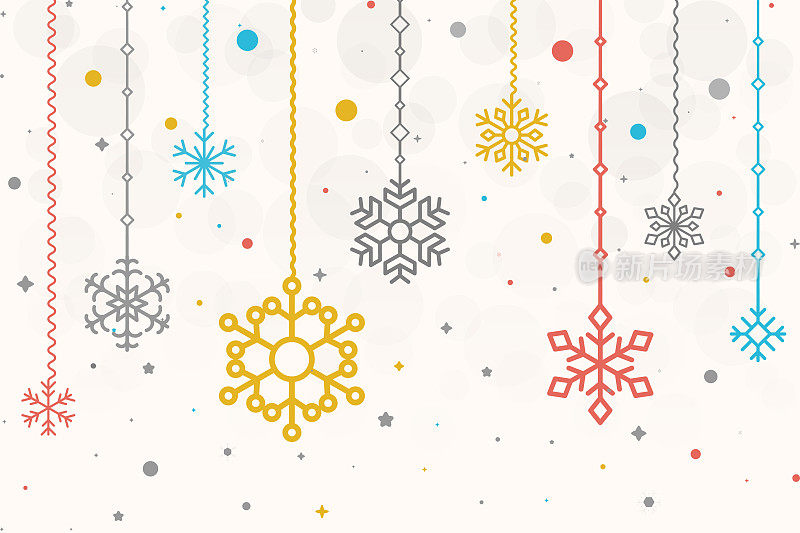 圣诞组成。白色背景上的雪花。圣诞雪花，冬天，除夕模板概念。矢量插图。