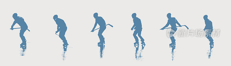 冰球运动员在结冰的池塘上滑冰的连续系列比赛