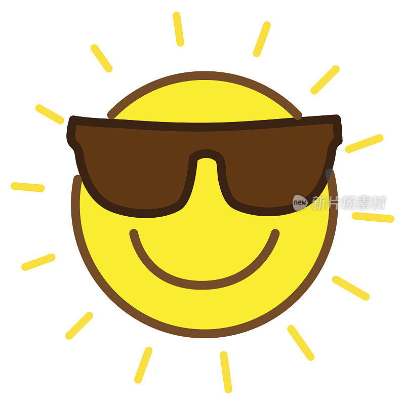 暑假和休闲微笑太阳表情与太阳镜全彩色图标