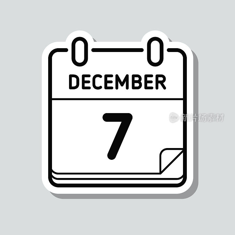 12月7日。灰色背景上的图标贴纸