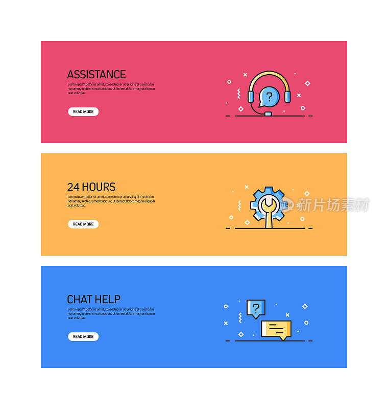 客户支持相关的现代线条风格网页横幅，矢量插图