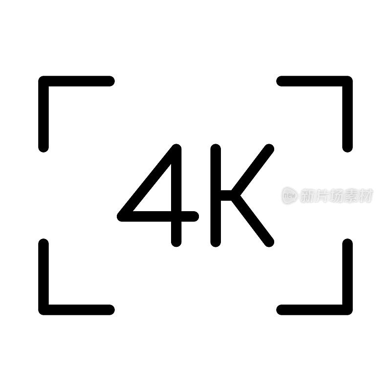 4K视频线图标，轮廓符号矢量插图