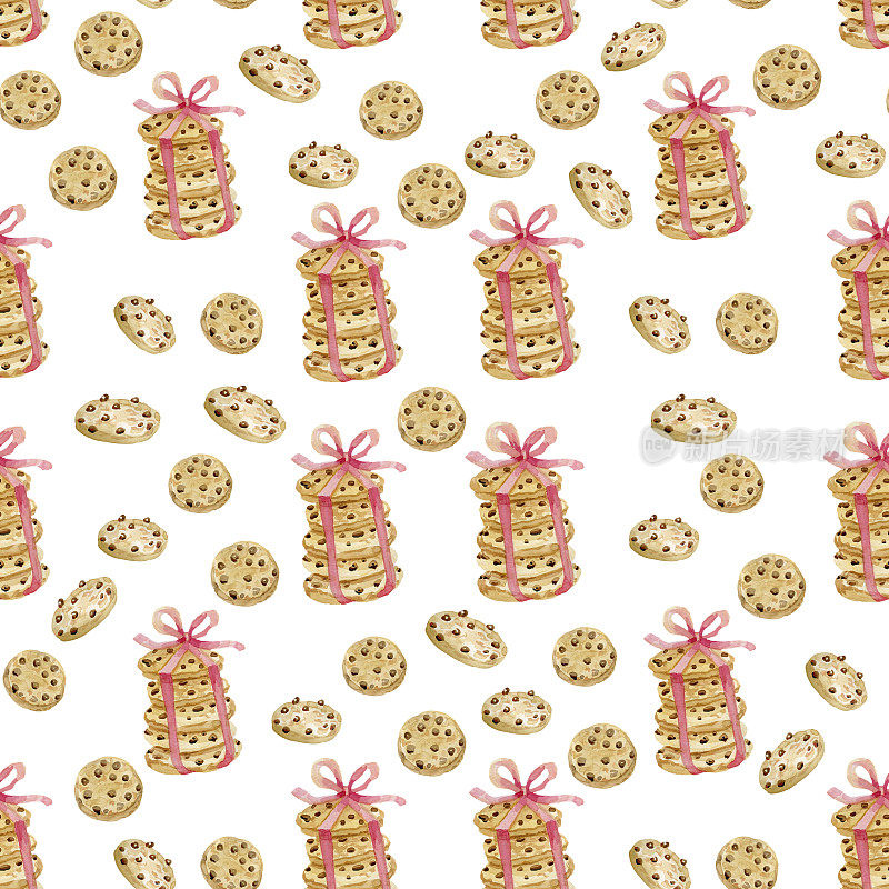无缝图案美国自制饼干糖果水彩手工服务织物纺织品包装纸