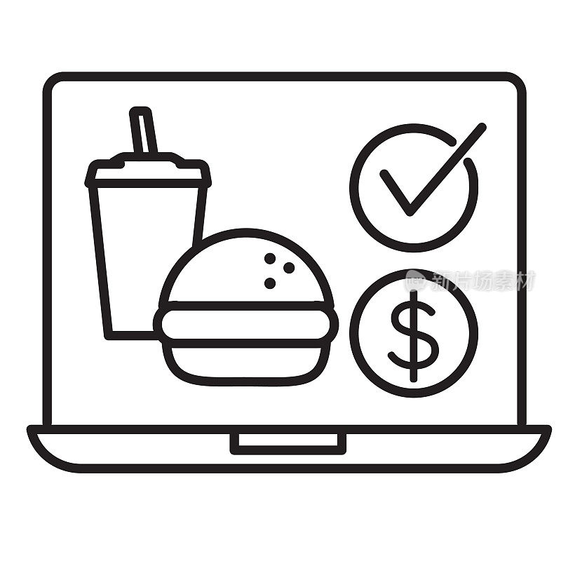 餐厅外卖和外卖食品和饮料细线图标设置，可编辑stroke