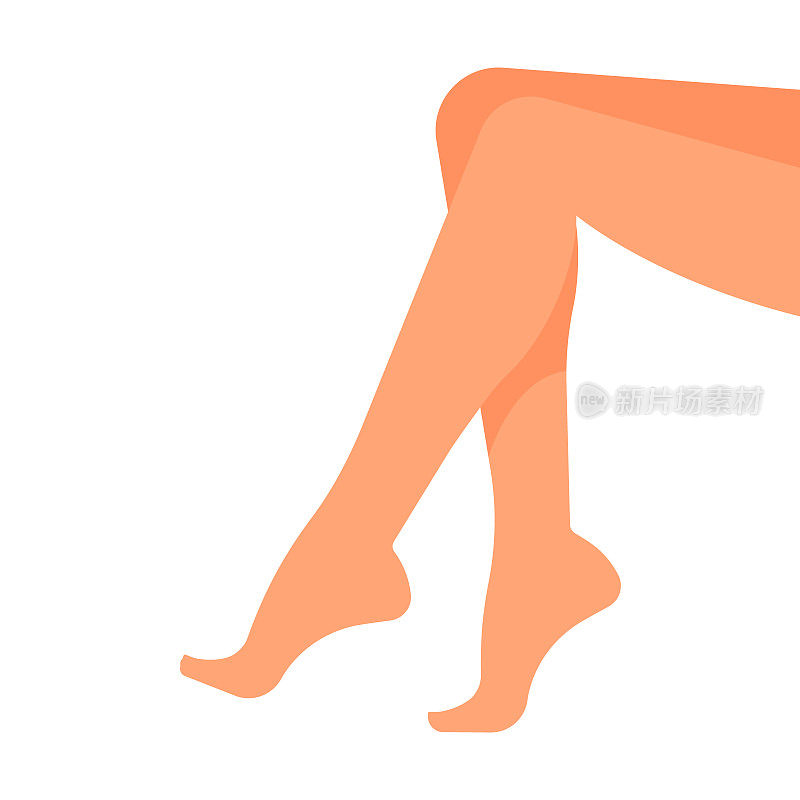 裸体女性的腿。侧视图。身体的一部分。高加索人。长长的漂亮的腿孤立在白色背景上。模板。