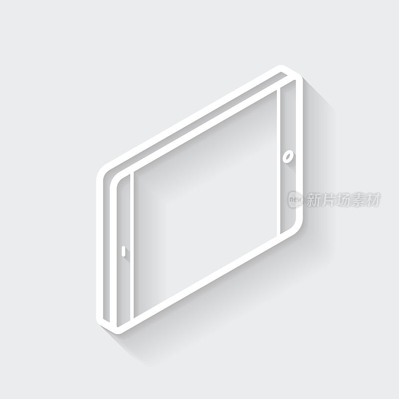 等距平板电脑-水平位置。图标与空白背景上的长阴影-平面设计