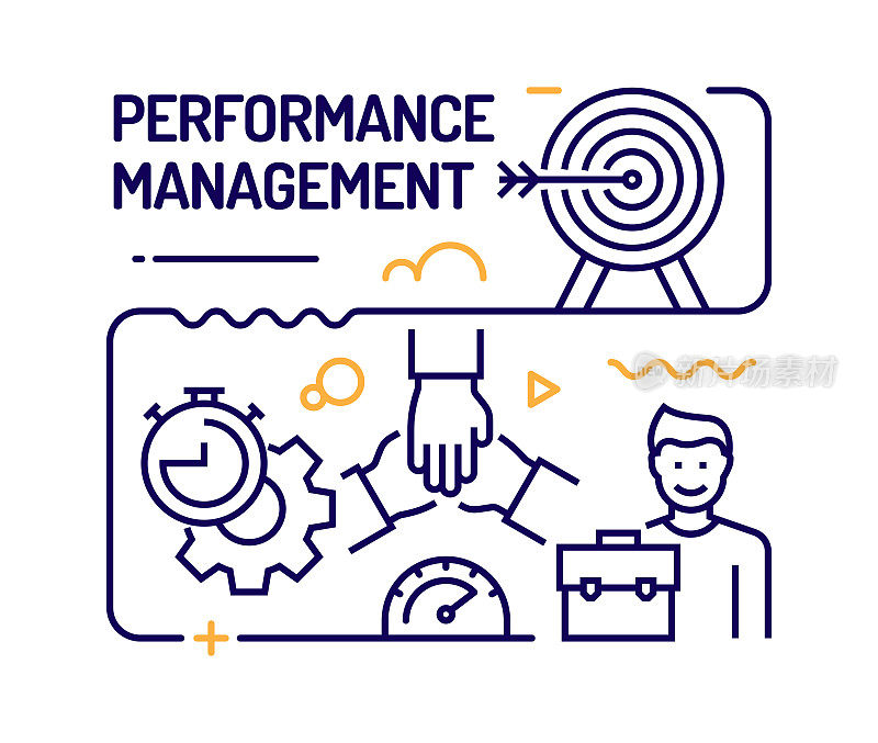 绩效管理概念，直线风格矢量插图