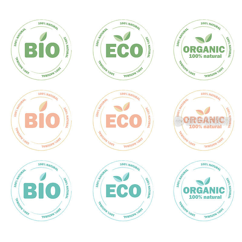 环保、生物、有机产品贴纸、标签、徽章和标志。生态图标。有机和环保产品的标志模板。矢量图