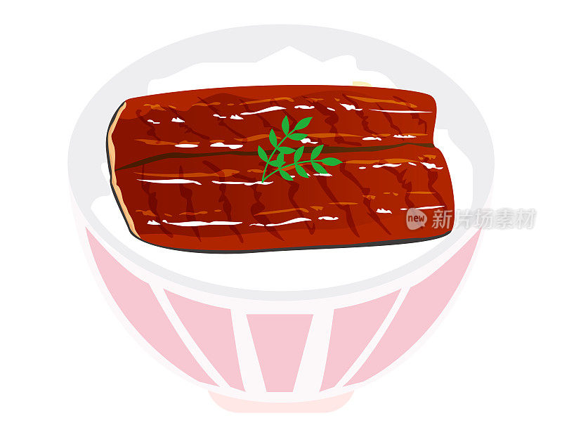 一碗鳗鱼饭。烤鳗鱼。鳗鱼kabayaki。日本的食物。矢量插图。