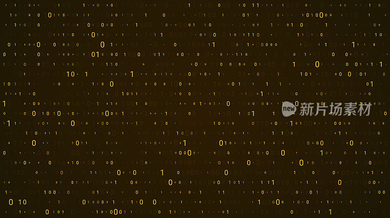 黄金矩阵的背景。摘要二进制代码，掉落0和1的数字墙纸。为黑客马拉松和其他数字事件提供网络背景，矢量插图3d效果。