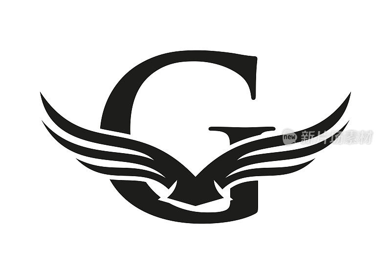 字母G翼标志设计。首飞翼G字母Logo。字母G翅膀符号概念