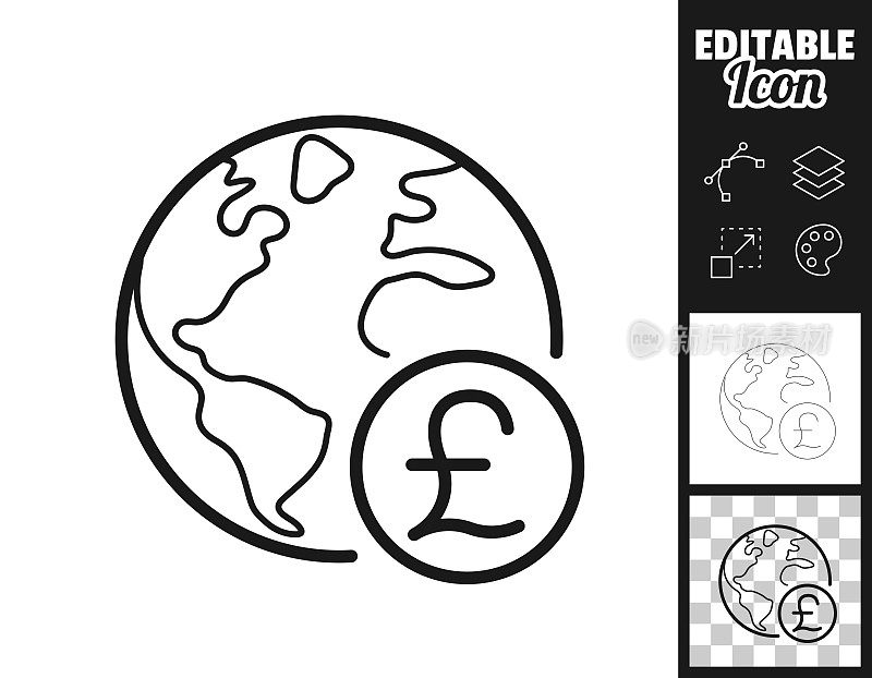 地球与磅标志。图标设计。轻松地编辑