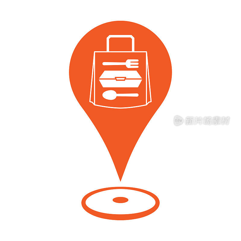 食品配送服务的地图位置标记和通过食品商店，矢量