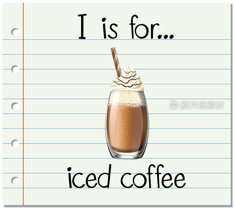 抽认卡字母I代表冰咖啡