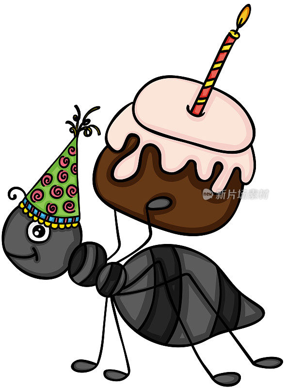 生日蚂蚁拿着蛋糕