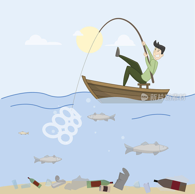 钓鱼垃圾。污染