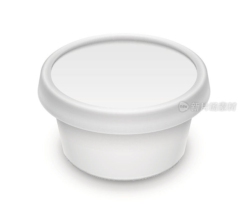 矢量白色圆形容器，用于化妆品，奶油，黄油或人造黄油的散布。包装插图的模板。