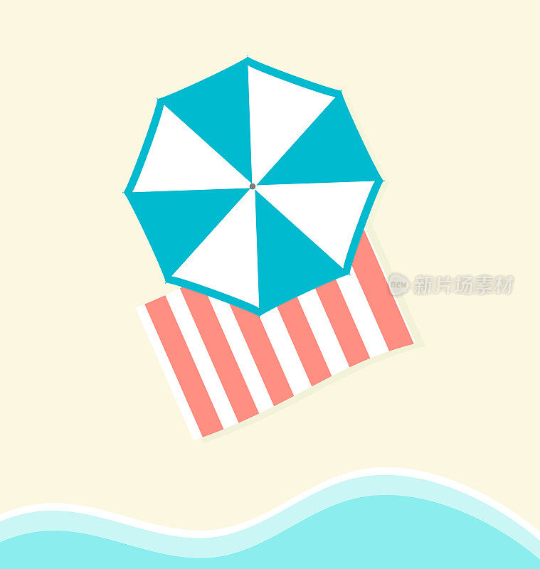 沙滩上的毛巾和遮阳伞