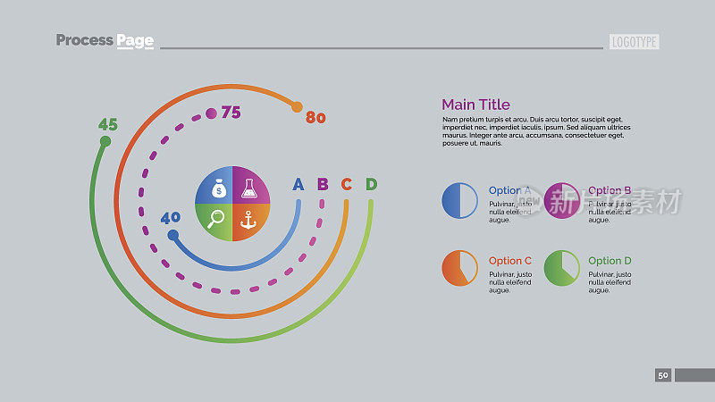 四个选项甜甜圈图表幻灯片模板