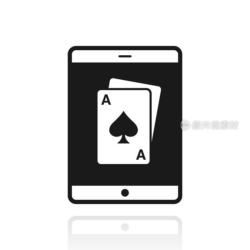 带扑克牌的平板电脑。白色背景上反射的图标