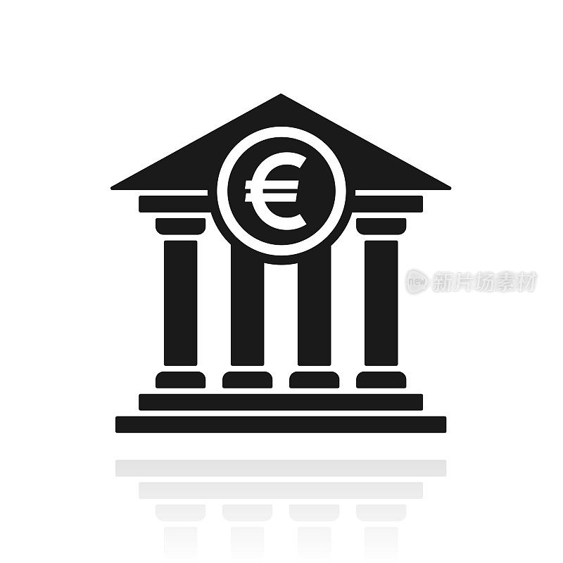 欧元银行。白色背景上反射的图标