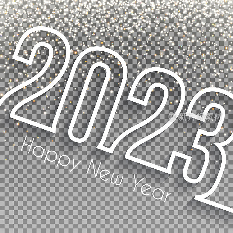 2023年新年快乐设计金色闪光-空白背景