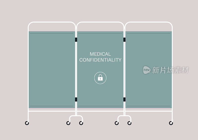 医疗机密，私人数据访问，带轮子的医院屏幕隔板，房间隔板