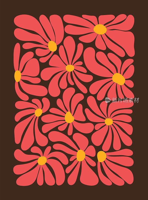 嬉皮有趣的背景。20世纪60年代怀旧的时髦矢量插图。复古花力礼品卡模板。70年代老式花卉海报。
