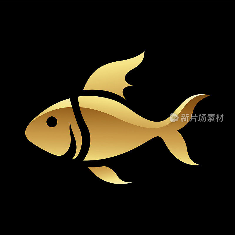 黑色背景上的金色光泽鱼图标
