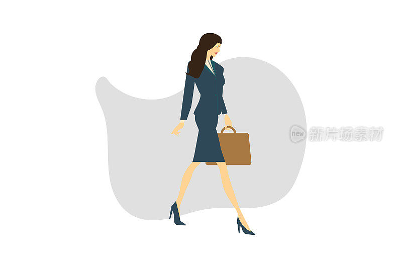 女商人的使命:自信，专业，有吸引力的蓝色连衣裙和包