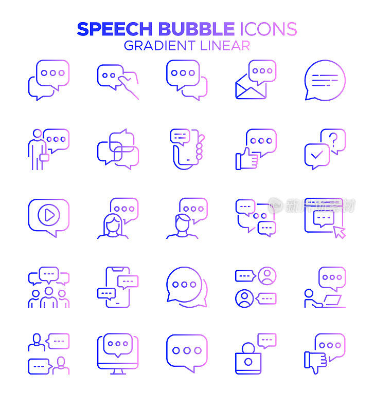 语音气泡-梯度细线矢量图标集-在线消息，讨论，通信，语音，社区，聊天