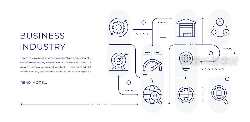 工业商业可编辑的网页横幅设计与现代线条图标