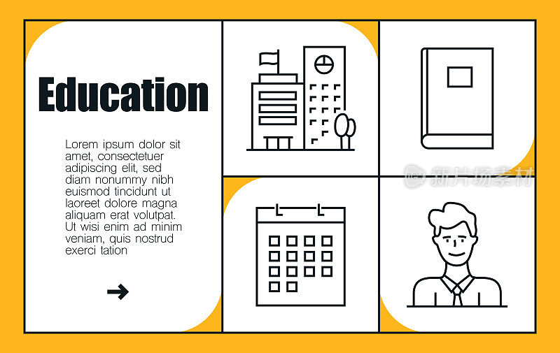教育和学校线图标集和横幅设计