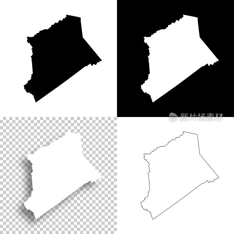 西弗吉尼亚州吉尔默县。设计地图。空白，白色和黑色背景
