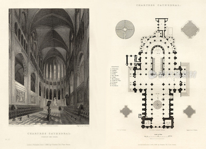 法国大教堂，沙特尔大教堂，鲁昂，法国，古董法国雕刻，1837年